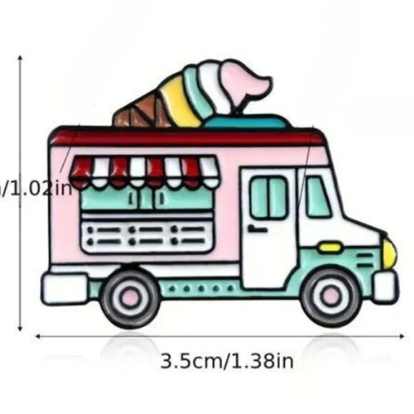 Nostalgic Ice Cream Truck Enamel Pin - Cute Retro Summer - Picture 3 of 3